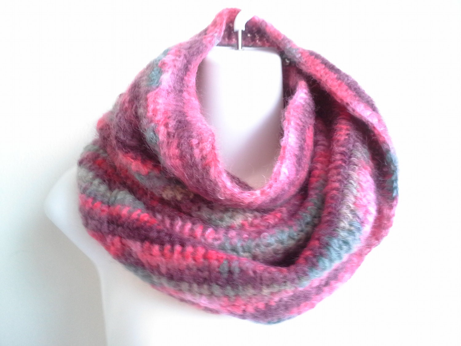 Stripe Twist Cowl Neckwarmer Burgundy Purple Teal Magenta NIKKI Free Shipping