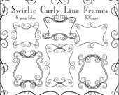 Instant Download, Swirlie Curly Frames, Digital Download PNG Files, Line Art Frames