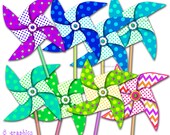 Instant Download, Dotted Pinwheels Graphics, Downloadable Graphics, Pinwheel Clip Art Set, Digital Download Clip Art