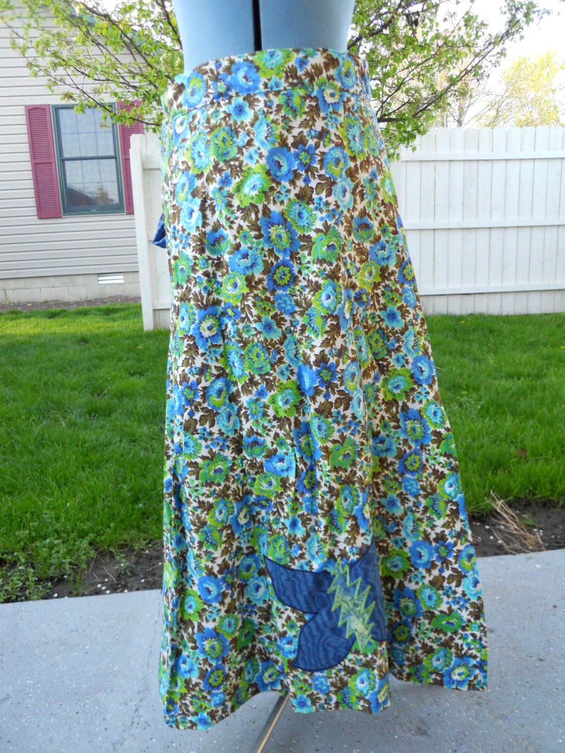 SALE Blues & Greens Stealie Butterfly Hippie Wrap Around Skirt or Apron Skirt