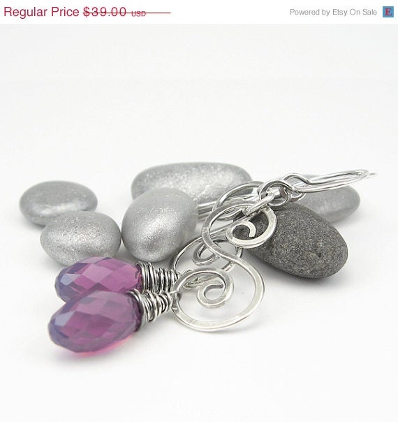 SALE Cyclamen Opal Crystal Earrings, Hand-Forged Sterling Wirework