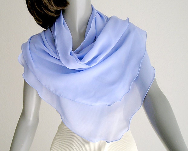 Periwinkle  Hydrangea Scarf Shoulder Wrap 100% Silk Chiffon, Unique Hand Dyed.