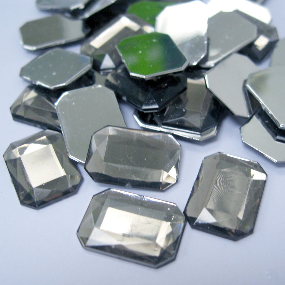Acrylic Rhinestone Cabochon Beads, Faceted, Rectangle, Gray, 13mm x 18mm, 20pcs