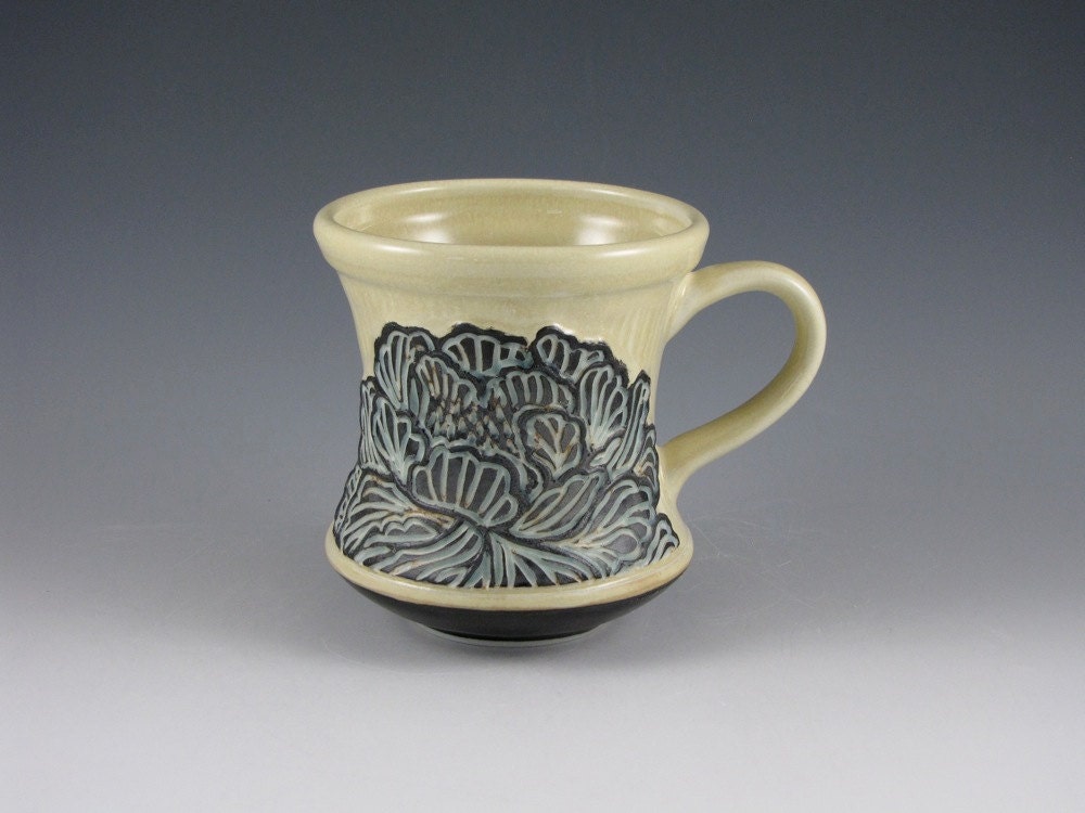 SALE Peony Mug in Yellow, Blue and Black