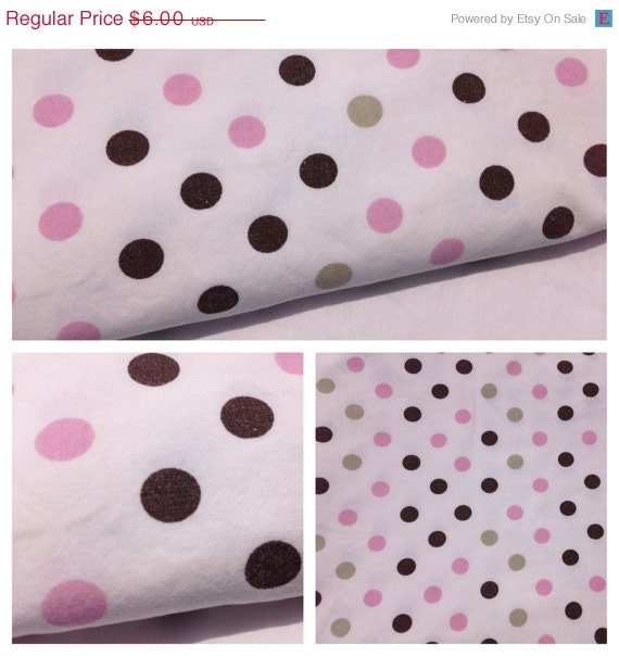 ON SALE- Polka Dots Fabric-Reclaimed Bed Linens-Pink and Brown