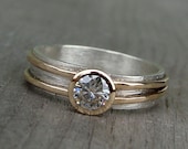 Moissanite, Recycled 14k Yellow Gold, and Recycled Sterling Silver Ring - Eco-Friendly Diamond Alternative - Made to Order