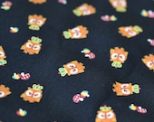 Owls with Crowns on Black  - Japanese Fabric Remnant Piece