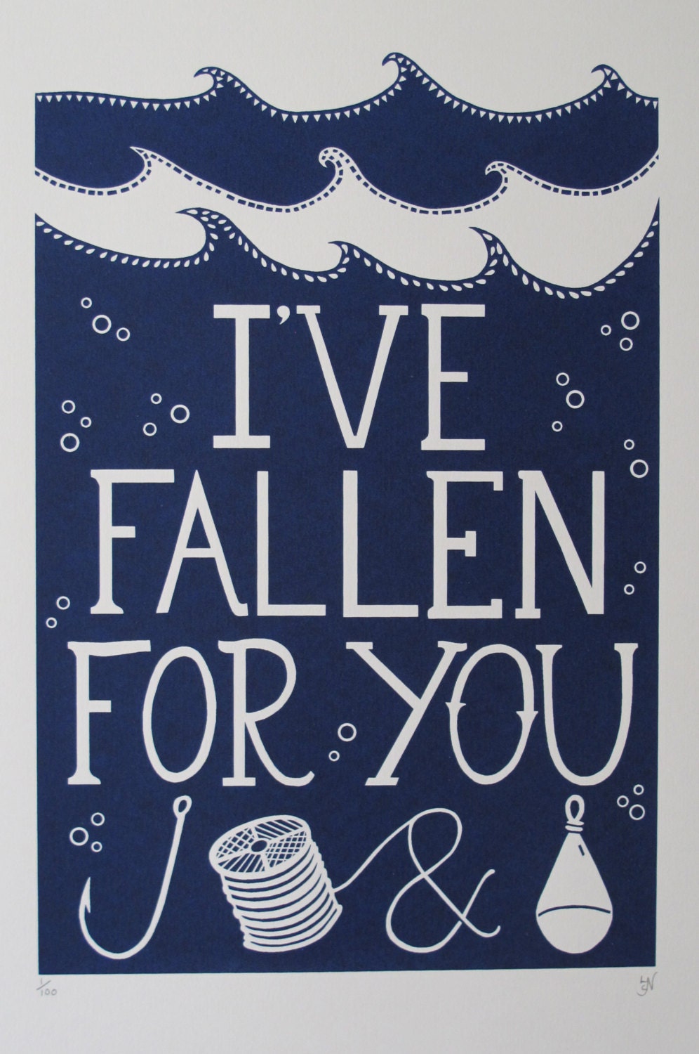 I've Fallen For You Limited Edition Screen Print in Marine Navy Blue