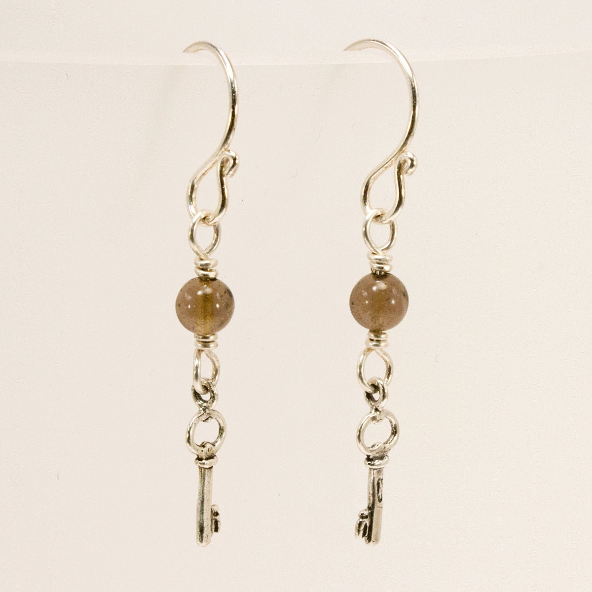 Key and Quartz Sterling Silver Dangle Earrings