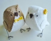 Fabric wedding cake topper birds - keepsake - momento - light brown and white option