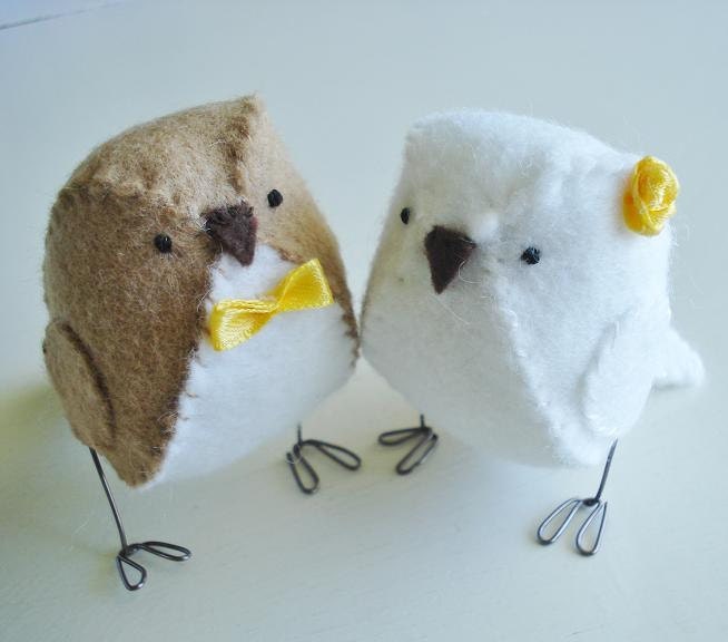 Fabric wedding cake topper birds - keepsake - momento - light brown and white option