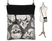 Steampunk Sling Bag Shoulder Purse Goth Skulls Cross Body Bag Small Travel Purse Zipper Fits eReaders Black White Gray (RTS)