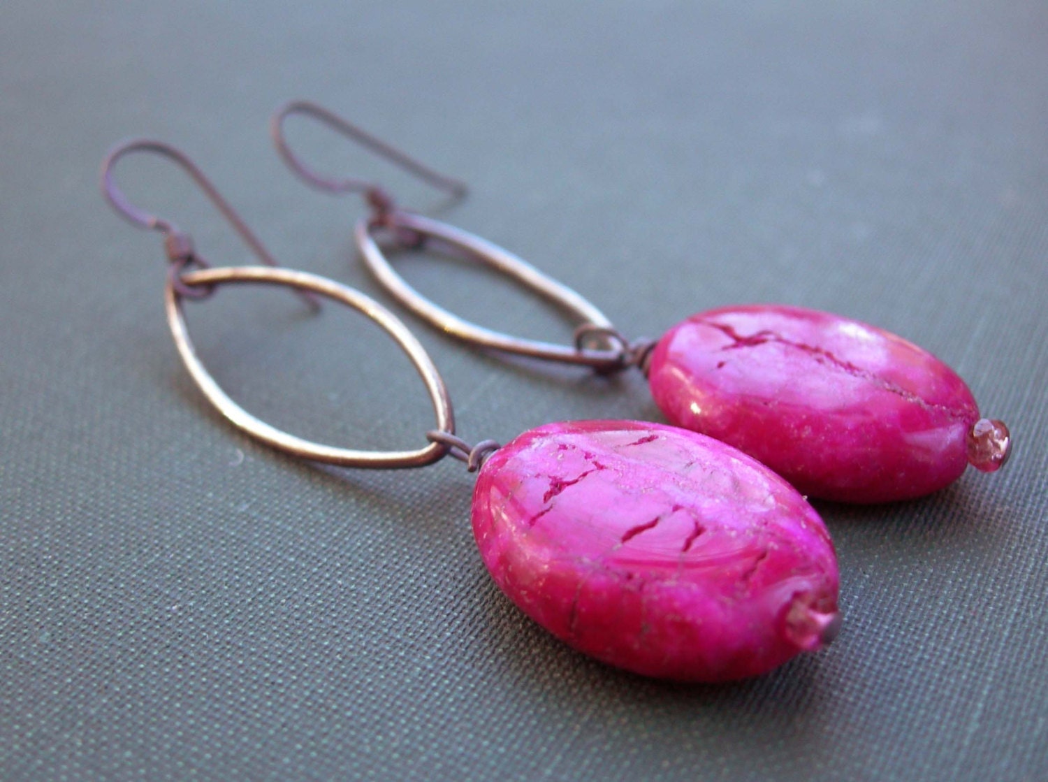 Leafy Dangle Earrings, Long Earrings, Bohemian Earrings, Earrings Fuschia, Earrings Leaf