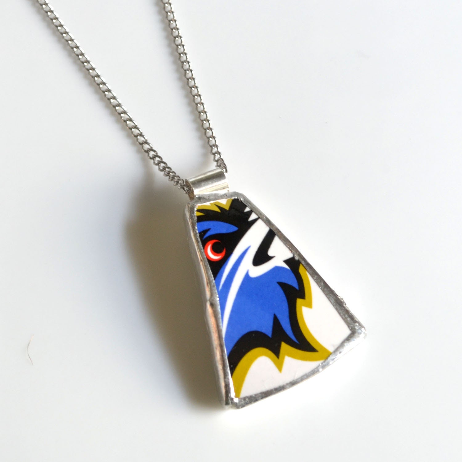 Broken Plate Pendant on Chain - Ravens - Recycled China