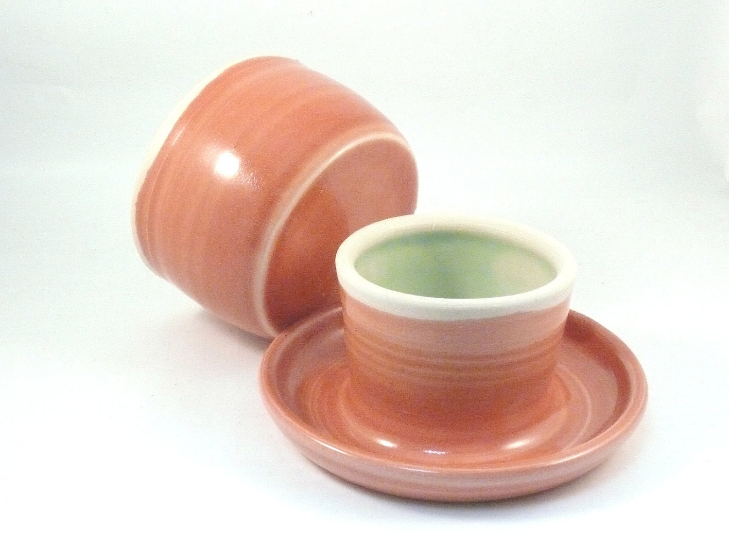French Butter Crock in peach nectarine glaze IN STOCK / French Butter Keeper / Bell Shaped Lid / Butter Dish / Hostess Thank you /