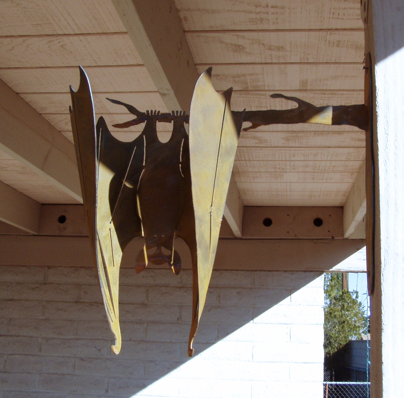 Metal Bat Sculpture Garden Art, Mounting on Right