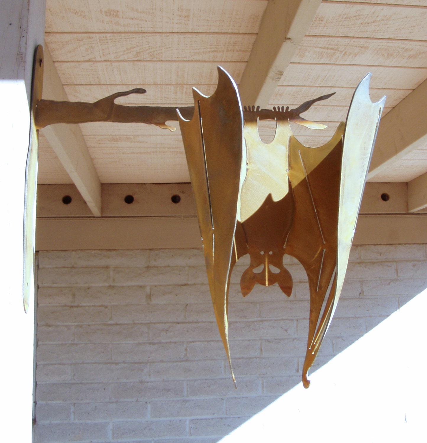 Bat Metal Sculpture Garden Yard Art, Mounting on Left