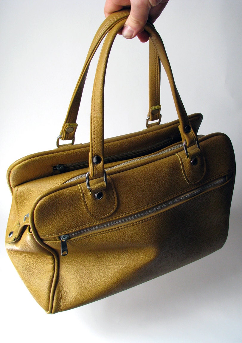 Vintage - Oversized Purse - Travel Bag - Women's - Mustard Yellow