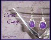 Purple Earrings Silver Jade Wire Wrapped Sterling COTTON CANDY