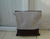 Leather Canvas Clutch Fold-Over Style Blue Canvas Ticking