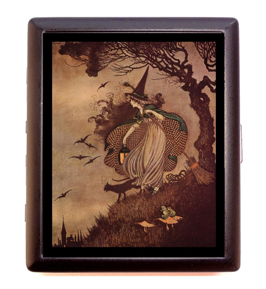 Halloween Witch Woman Spooky Forest Goth Horror Cigarette or Business Card Case or Metal ID wallet