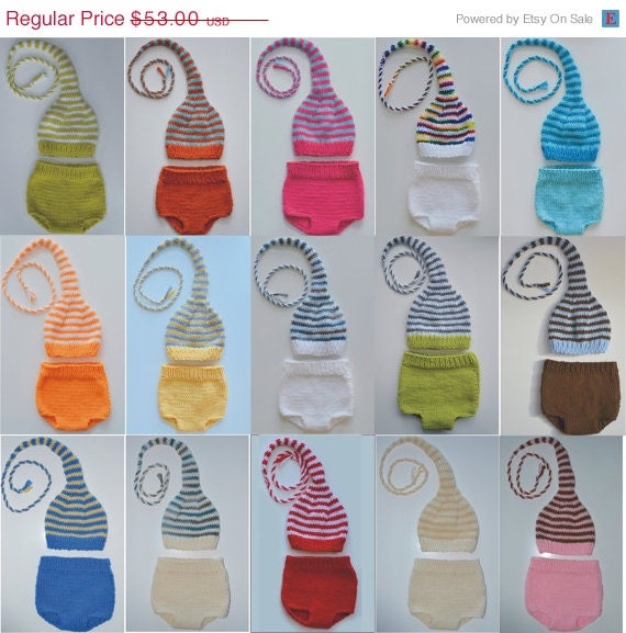 SALE Newborn Boy Girl Diaper Cover Munchkin Hat SET Baby PHoTO PRoPs Unigender PiCk Any Color stripe Stocking Cap Knit to Order Machine Was