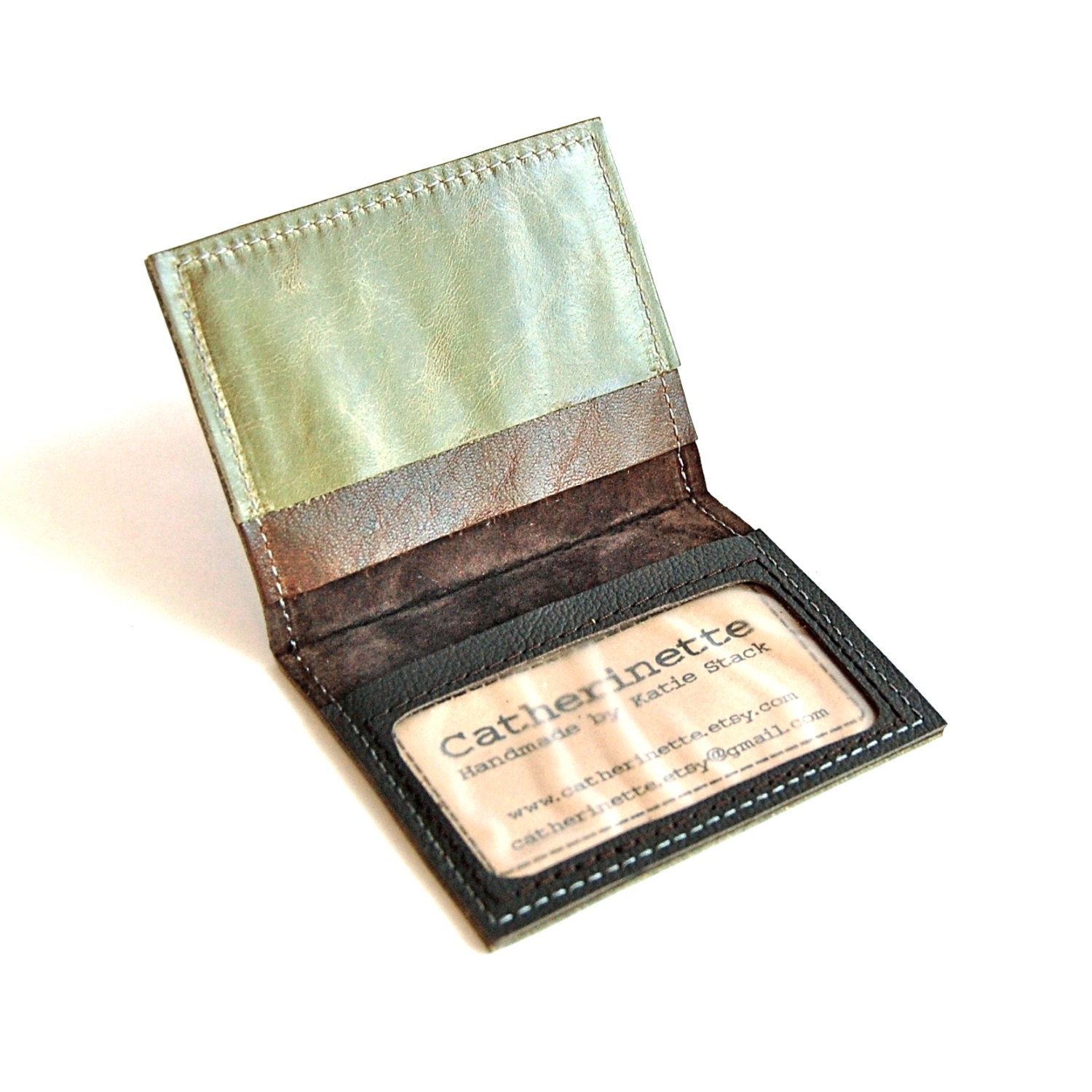 Salvaged Sage Green Leather ID Mini Wallet