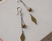 Brass Arrow Drop Earrings- brass, sterling silver.