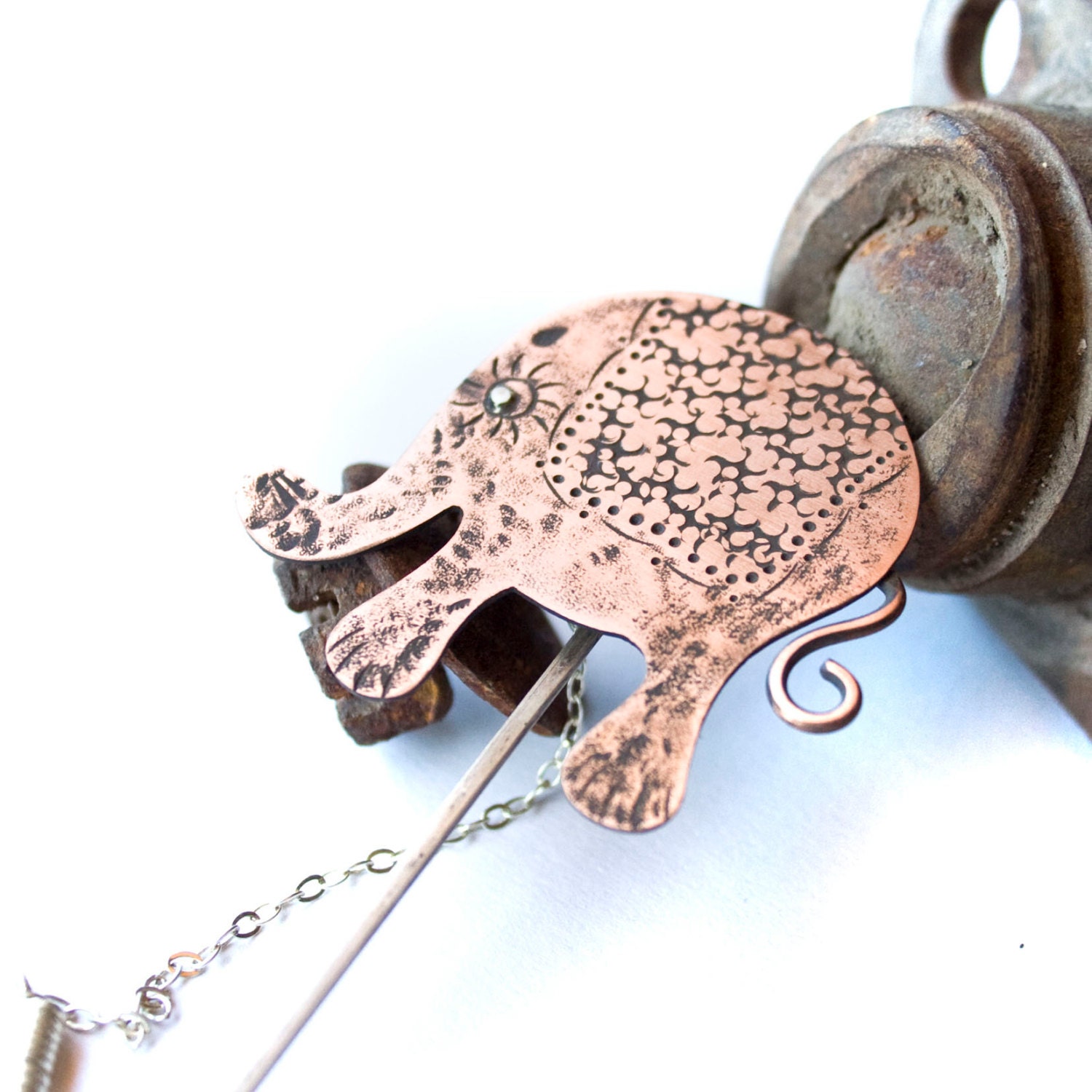 Elephant Brooch in Copper and Sterling Silver - Mixed Metal Jewelry -