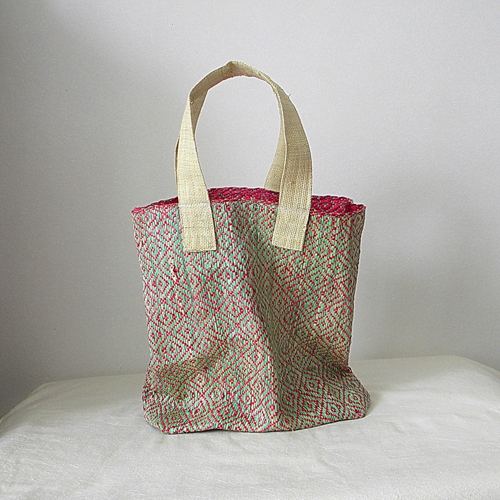Sculptural tote bag no. 4 - in geometric pink and turquoise