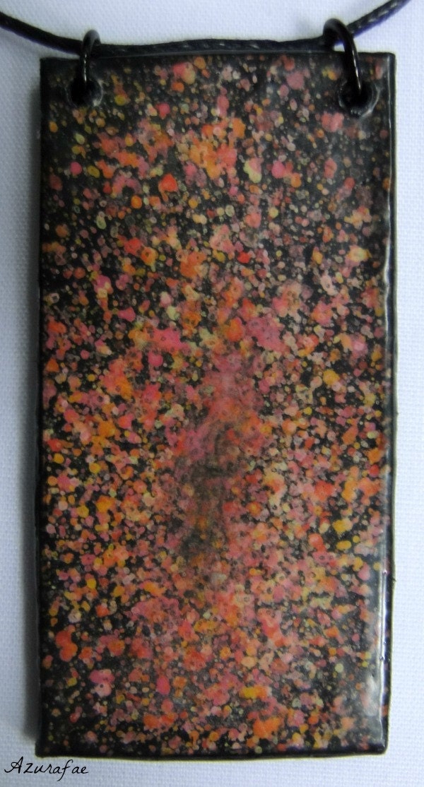 Pink & Orange Galaxy Watercolor Painted Paper Necklace OOAK