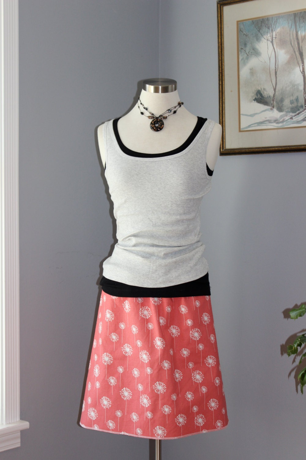 Coral and white dandelion aline skirt available in small medium and large only