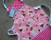 Aprons - Girls  Aprons - Sweet Cupcake Girl Apron - Size 2 to 4 Apron - Confections by Robert Kaufman - Pink Cupcake Apron