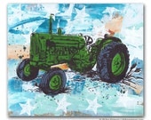 Green Tractor Painting on Wood, American Flag, Heartland Home Decor