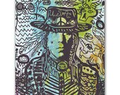 Medicine Man Portrait, Spring Colors Country Western Decor, We Come in Peace Panel Painting on Wood, Feather Owl Illustration