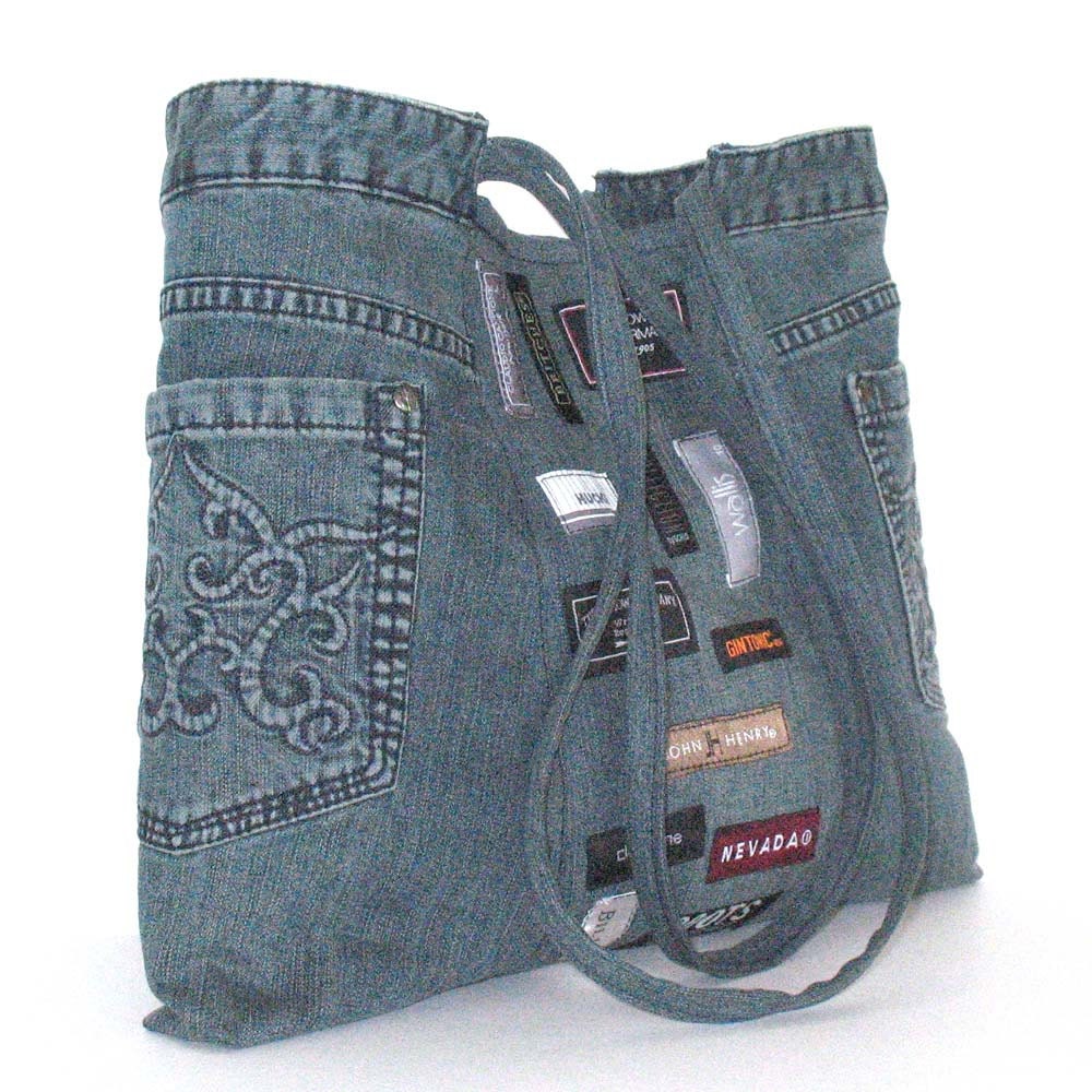 Recycled jean handbag , Reclaimed denim shoulder bag in blue