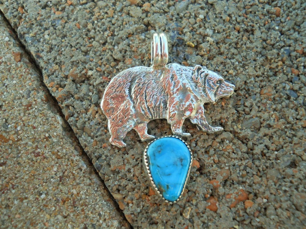 Bear Sterling silver & Turquoise pendant Choctaw Native American Indian made