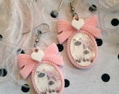 Siamese Twins Pastel Pink Small Cameo Earrings