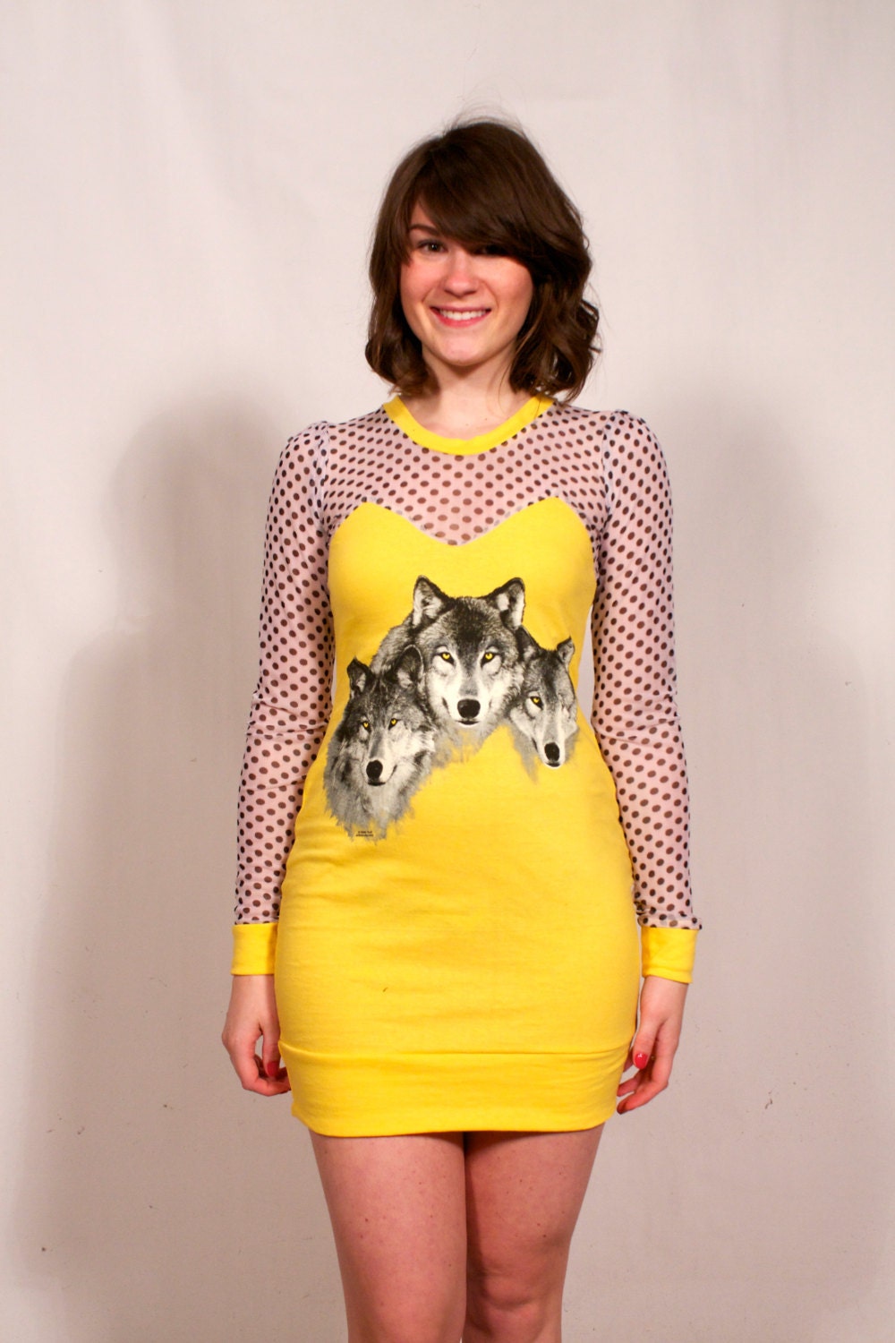 Yellow and Polka Dot 3 Wolves Dress MADE TO ORDER