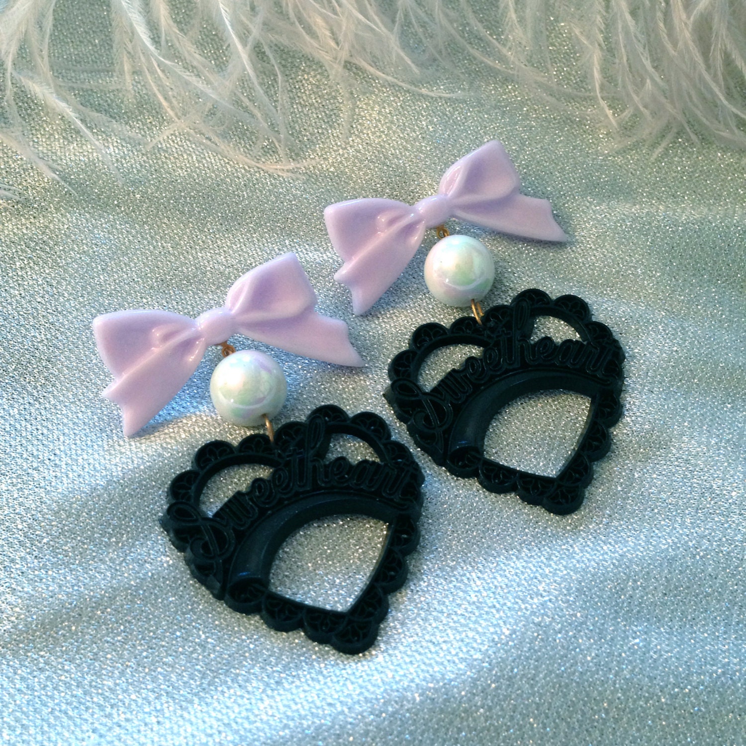 Lilac and Black Sweetheart Earrings
