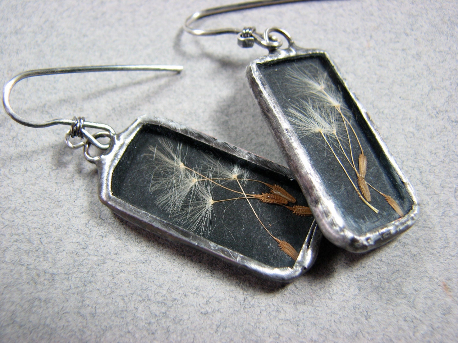 Dandelion fluff soldered under glass earrings