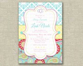 Baby Shower Girl Invitation Invite French Paisley Damask Turquoise Pink- Printable DIGITAL - by girls at play girlsatplay Il_170x135