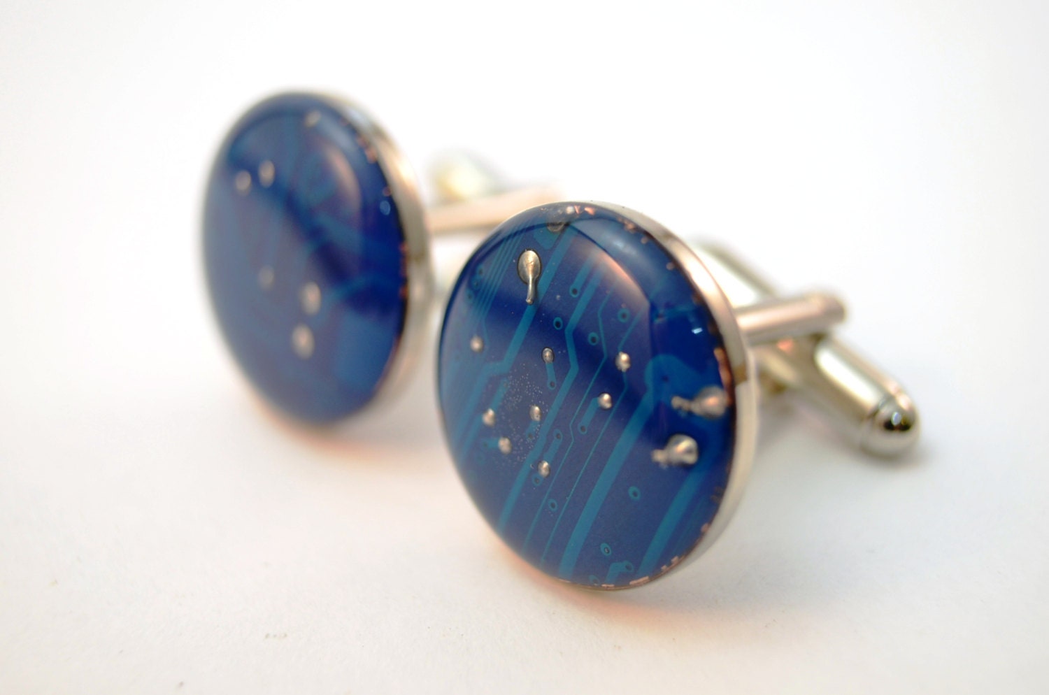 Recycled Circuit Board Cufflinks Ultramarine Blue Mens Accessories Eco Friendly