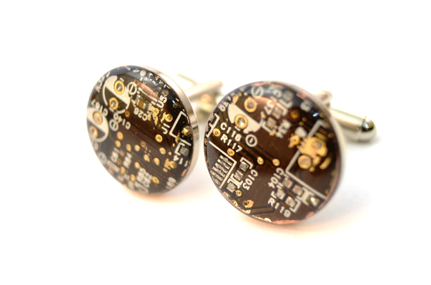 Circuit Board Cuff Links Brown and Gold Recycled Computer Jewelry