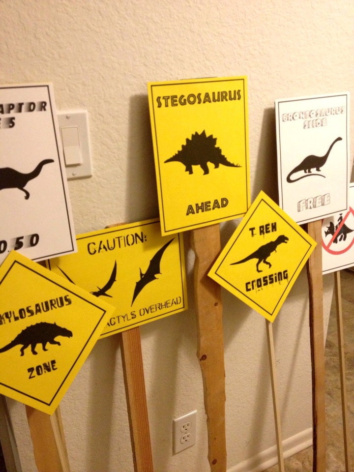 PDF: Set of 6 Dinosaur Crossing Signs - Dinosaur Themed Party Warning Caution Zone Paleo Caveman silhouette Il_170x135
