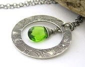 Peridot Necklace Fine Silver Circle Hoop Pendant Gemstone Jewelry Grass Green August Birthstone Handmade Jewelry - Held Captive No. 10