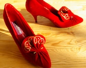 Royal RUBY 1990's Vintage Bright Red Velvet High Heels by C.U. TONITE size 7.5 8