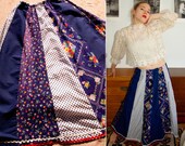 Bohemian FOLK 1960's 70's Vintage Navy Blue Floral Maxi Skirt by Carefree Fashions size Small Medium