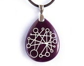 Purple Funky Abstract Doodle Necklace - Engraved Stone Pendant
