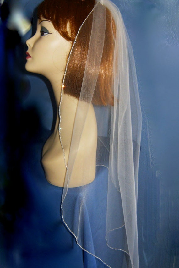 Swarovski Crystal Rhinestone Silver Pencil Edge Trim 30 Inch Long Waist Length Veil